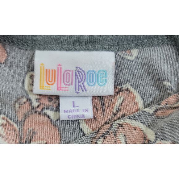 LuLaRoe Gray Blue Floral Print Top Large Raglan 3/4 Sleeves Lightweight - Picture 3 of 3